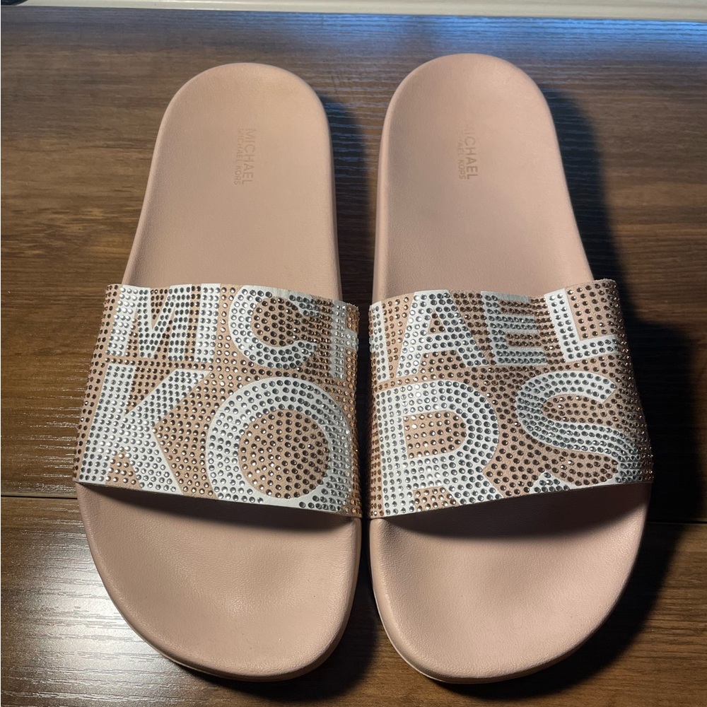 Michael Kors Blush and Gold Slide Sandals
